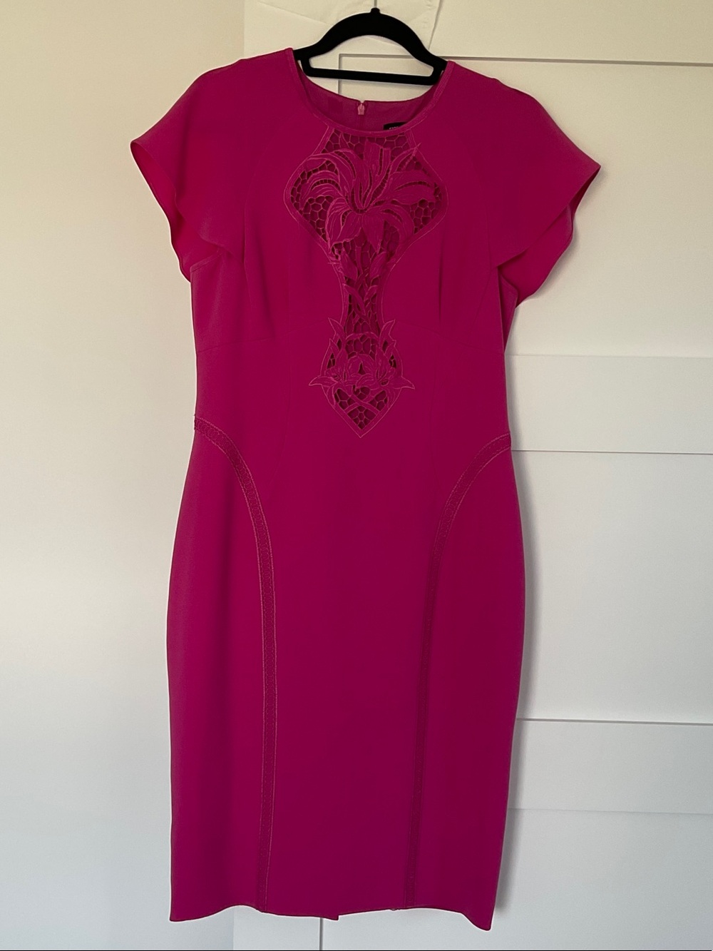 Karen Millen Fuchsia Midi Dress with Embroidered Front Panel